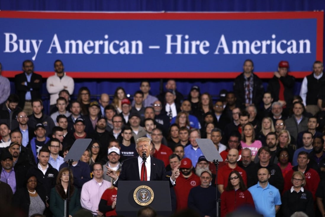 President Donald Trump speaks to auto workers at the American Center for Mobility in Michigan in March.Trump tweeted this week “great jobs report – it is all beginning to work”. If only things were that simple, says Neal Kimberley. Photo: AFP