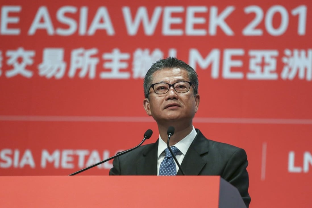 Hong Kong Financial Secretary Paul Chan Mo-po speaking on Wednesday at the LME Asia Week forum in Hong Kong. Photo: Jonathan Wong