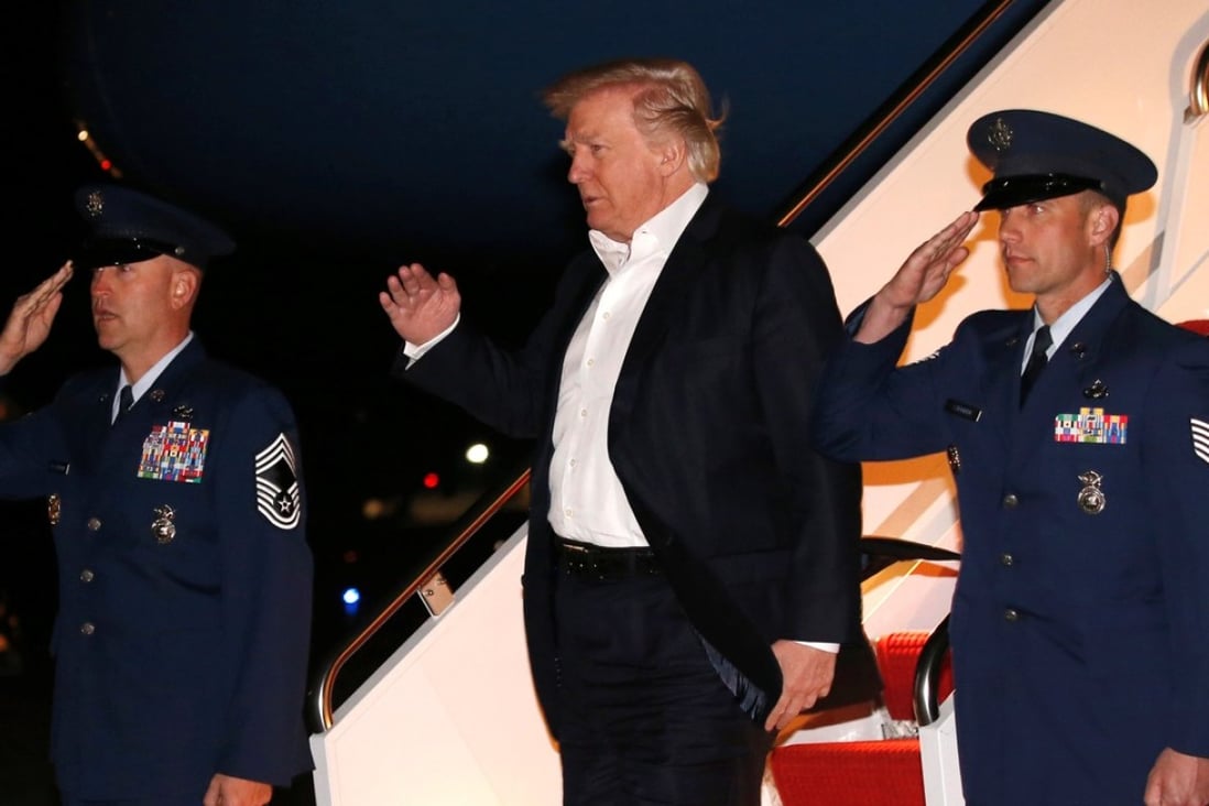 US President Donald Trump returns from a weekend at his New Jersey golf estate home. Photo: Reuters