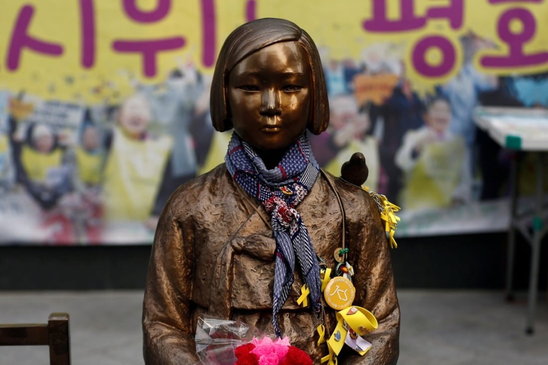 A “comfort woman” statue in front of Japanese embassy is pictured in Seoul. Photo: Reuters