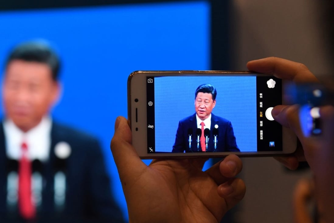 Chinese President Xi Jinping addresses the belt and road forum in Beijing on Sunday. Photo: AFP