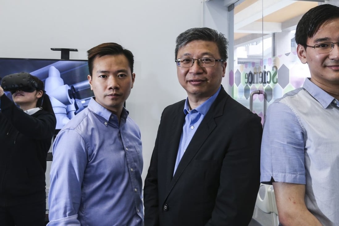 (From left): Project officer, Kelvin To, academic director Dr Eric Liu and member Mak Wing-tai of the Institute of Vocational Education. Photo: K.Y. Cheng
