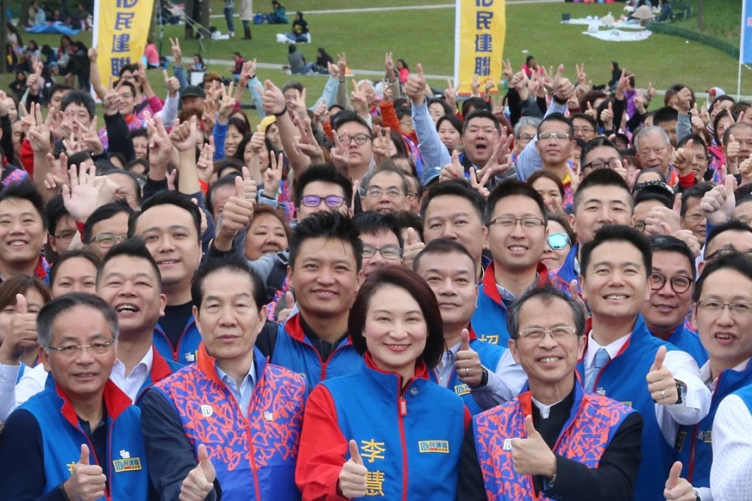 (Front row from left) Ann Chiang Lai-wan, Ip Kwok-him, Lo Man-tuen, DAB chairwoman Starry Lee Wai-king, former Legco president Jasper Tsang Yok-sing and Cheung Kwok-kwan at the launch of the party’s 25th anniversary celebration at Tamar Park. Photo: David Wong