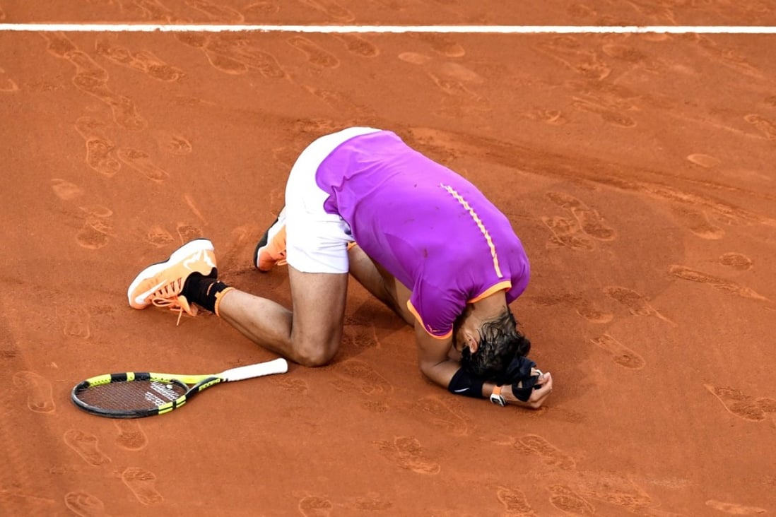 Spain’s Rafael Nadal celebrates an emotional victory over Austria’s Dominic Thiem at the Madrid Open. Photo: Xinhua