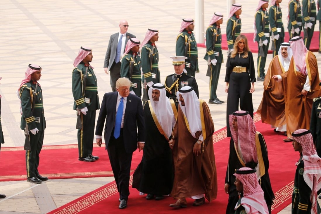 Saudi Arabia’s King Salman bin Abdul Aziz al-Saud welcomes US President Donald Trump – and first lady Melania several paces behind – to Riyadh. Photo: Reuters