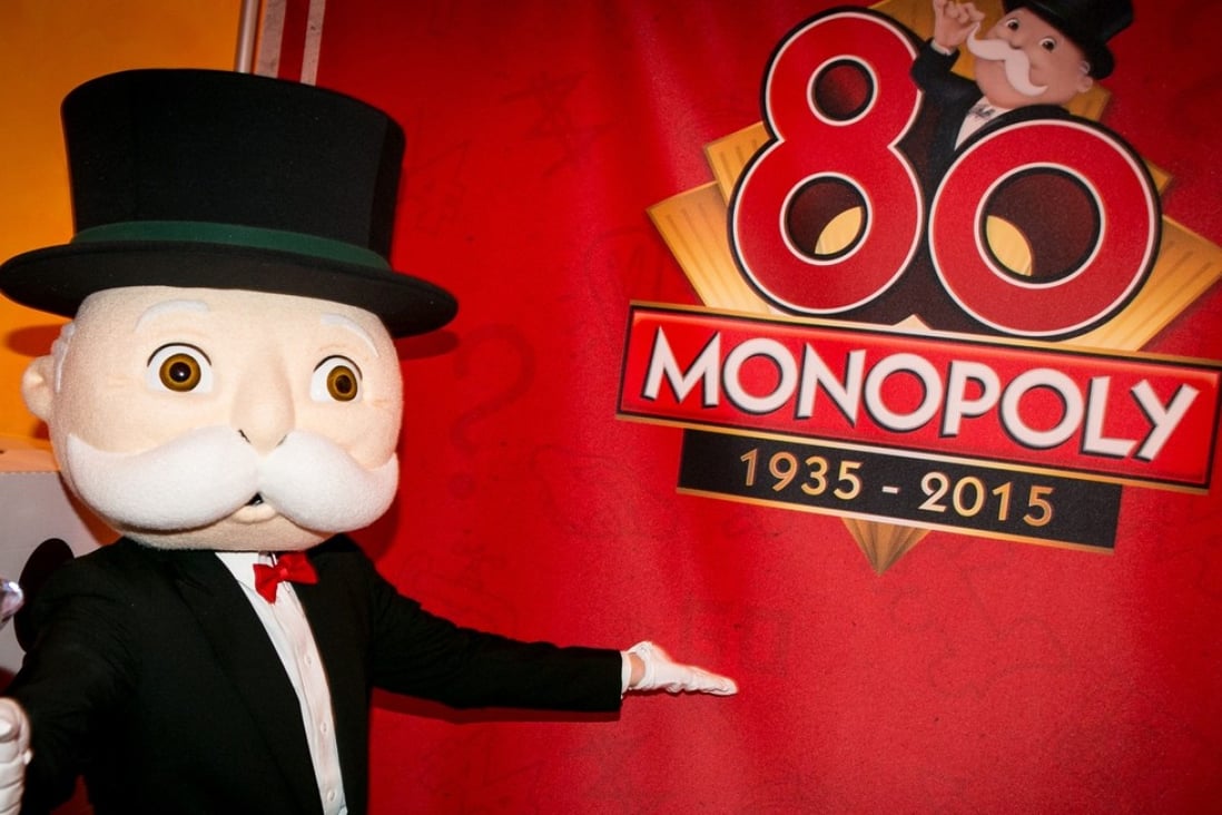 Mr Monopoly in the Hasbro stall at the North American International Toy Fair in New York in 2015,to celebrate the Monopoly brand’s 80th anniversary. Photo: AP