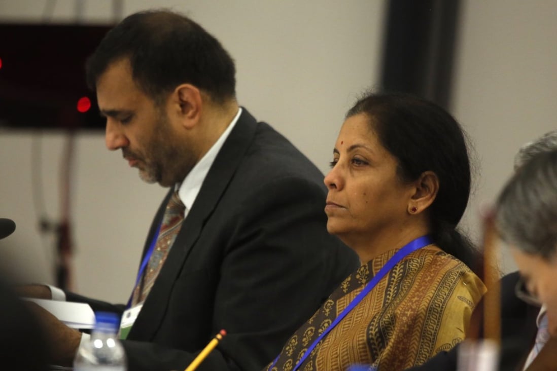 Indian Trade Minister Nirmala Sitharaman (centre) listens during the Regional Comprehensive Economic Partnership ministerial meeting in Hanoi on Monday. Photo: Associated Press