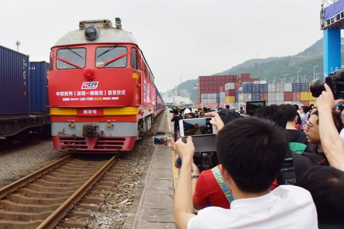 The first freight train from Shenzhen to Minsk sets out from the port of Yantian on Monday. Photo: Reuters