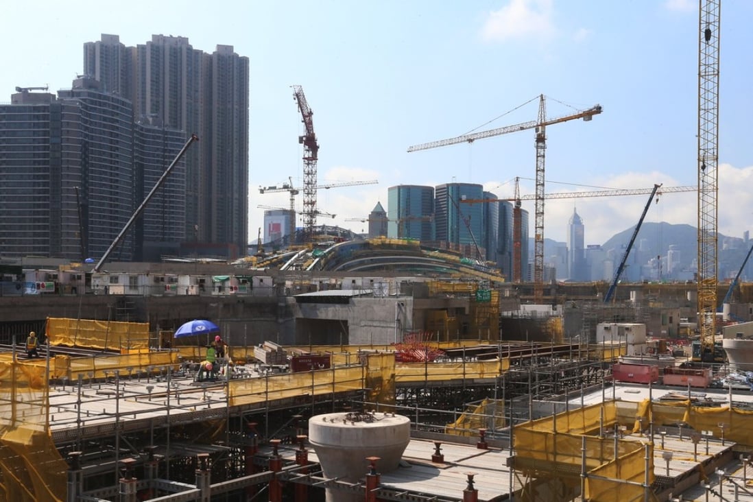 Work continues on the West Kowloon terminus of the Guangzhou-Shenzhen-Hong Kong express rail link. Photo: K. Y. Cheng