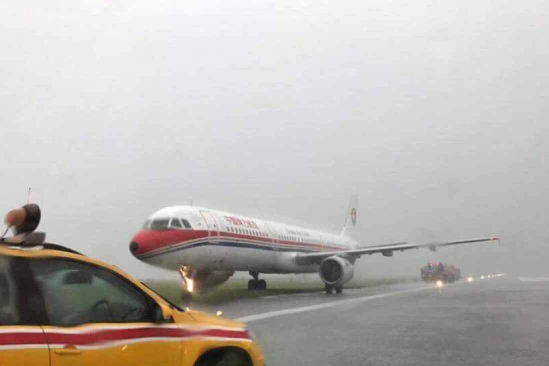 The China Eastern Airlines flight from Nanjing slid off the runway. Photo: Handout