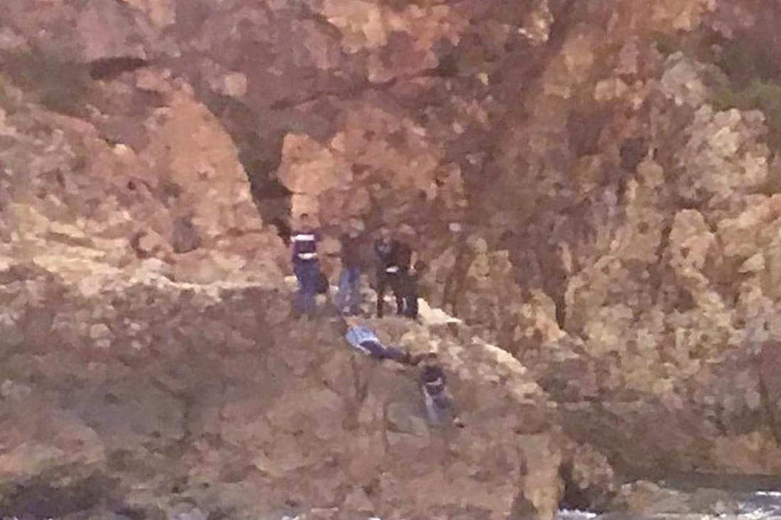 The men were found trapped at the rocky shoreline at Kau Ling Chung in Lantau South Country Park. Photo: Handout
