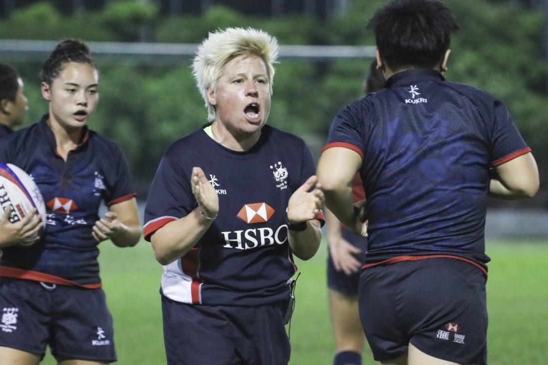 Hong Kong coach Jo Hull marshals her troops at training before the tour of Spain. Photo: Felix Wong