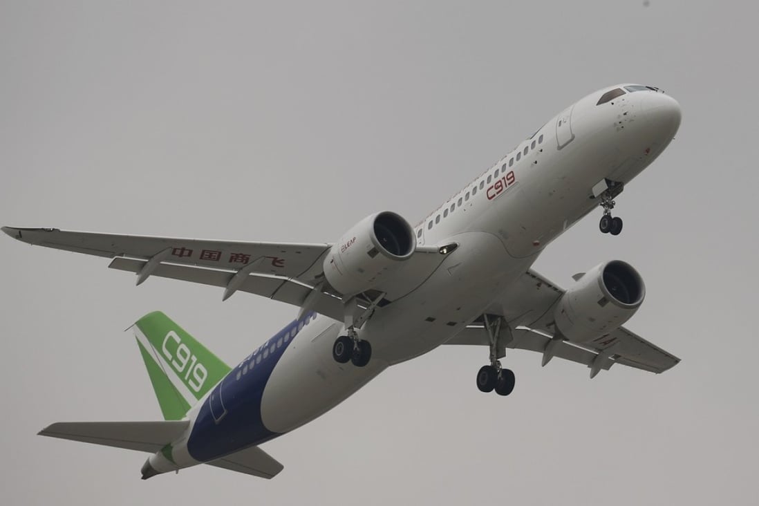 China's home-grown C919 passenger jet takes off on its first flight at Pudong International Airport in Shanghai, early this month. China’s aviation market is among those eyed by European firms. Photo: Reuters
