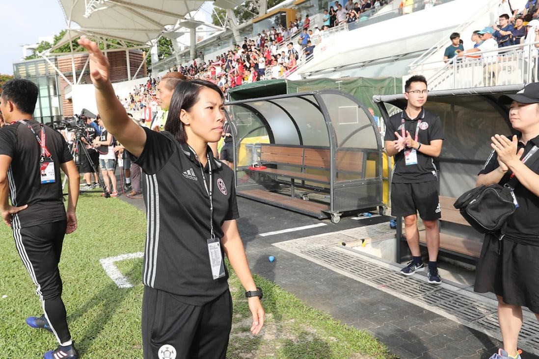 Eastern coach Chan Yuen-ting waves to the crowd after the Season Playoff against Kwoon Chung at Mong Kok Stadium. Photos: Edward Wong
