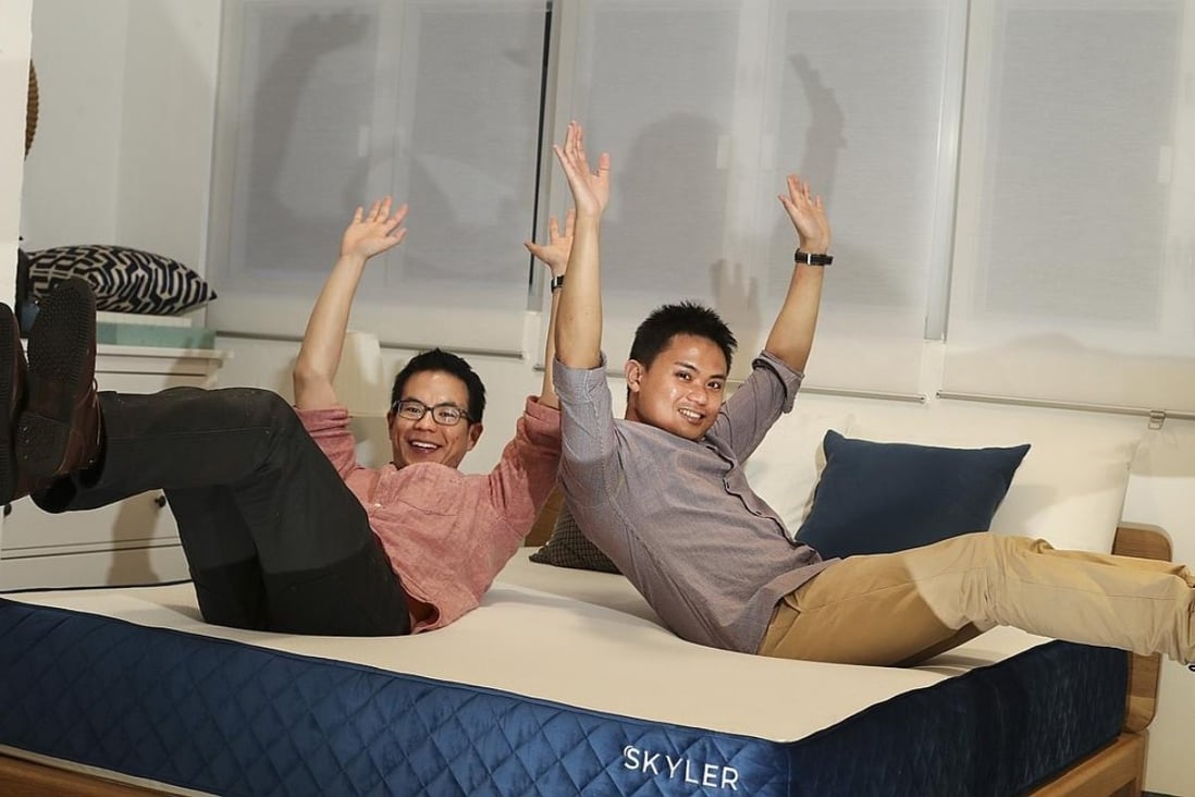 Jason Da Rosa (left) and Alex Ma are over the moon about their mattress business. Photo: Nora Tam
