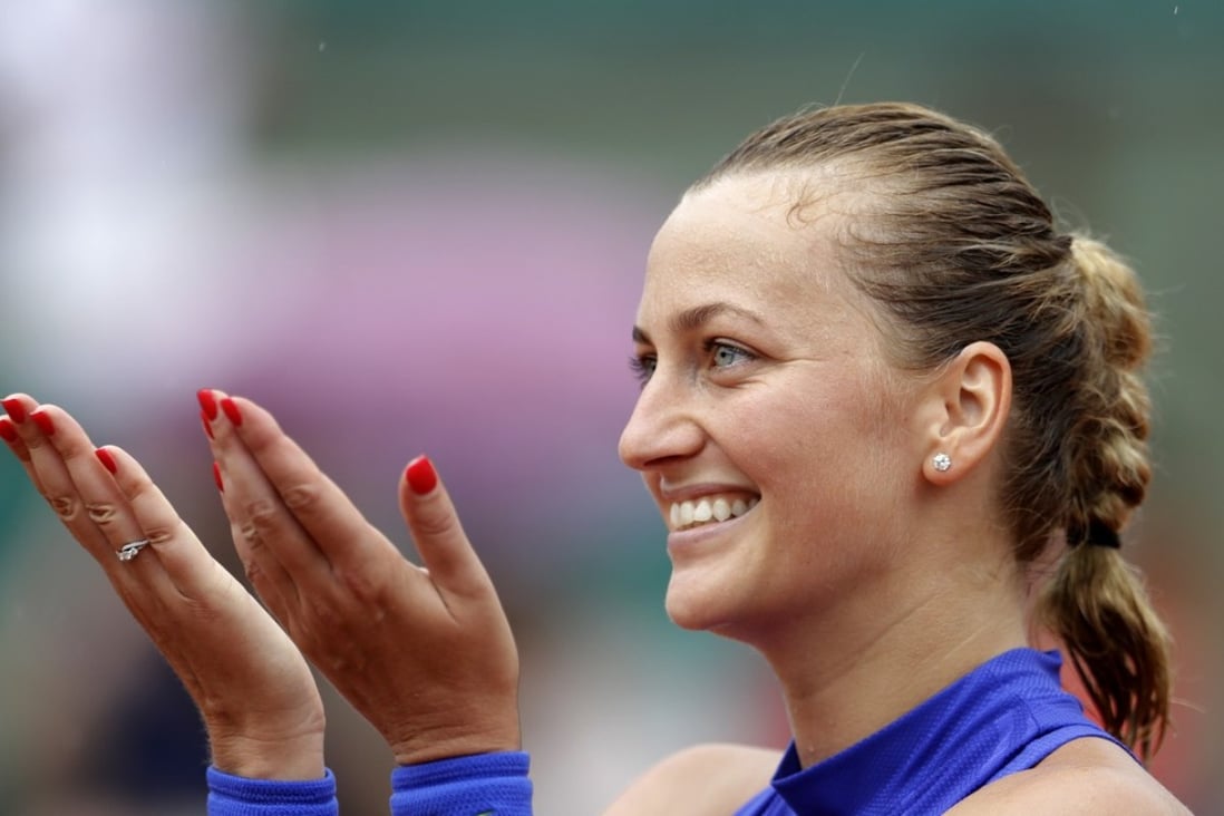 Czech Republic’s Petra Kvitova thanks the crowd after her victory over Julia Boserup in the French Open in Paris. Photo: AP