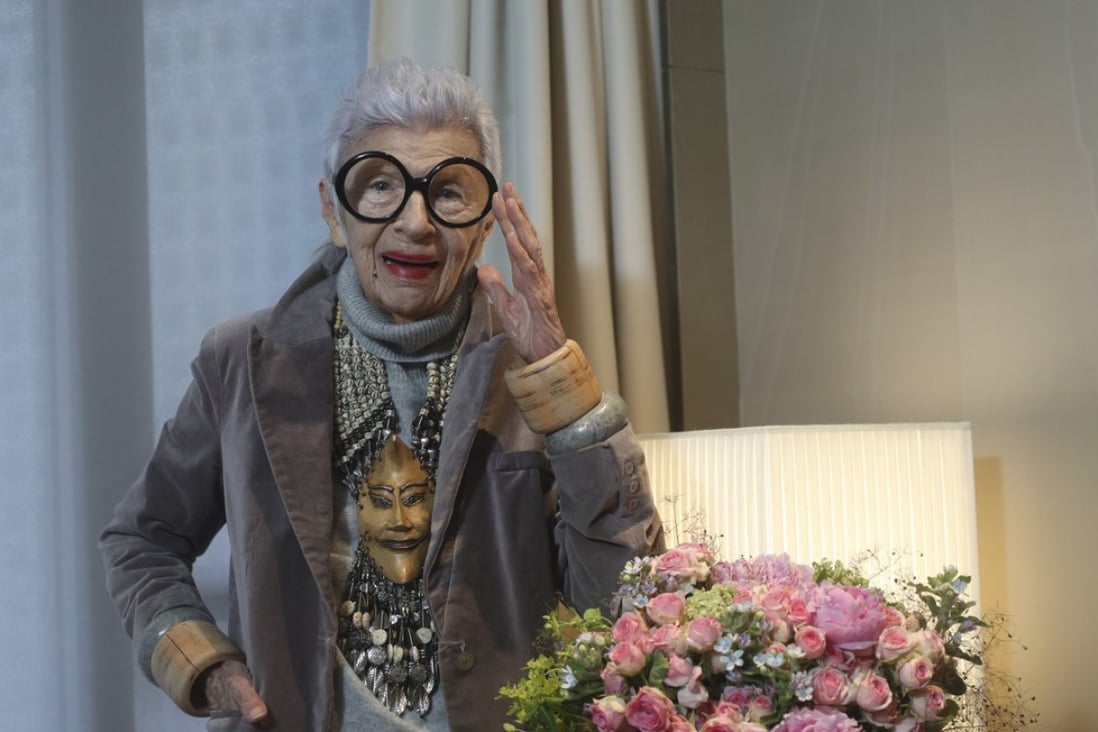 Iris Apfel, stylish at 95, at the Landmark Mandarin Oriental hotel. Photo: Edward Wong