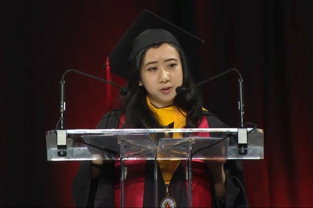 Yang Shuping, a graduate student at the University of Maryland in the United States, who praised United States' fresh air and freedom of speech has been forced to apologise after she was slammed as a liar and told to stay in America by nationalistic netizens. Photo: Handout