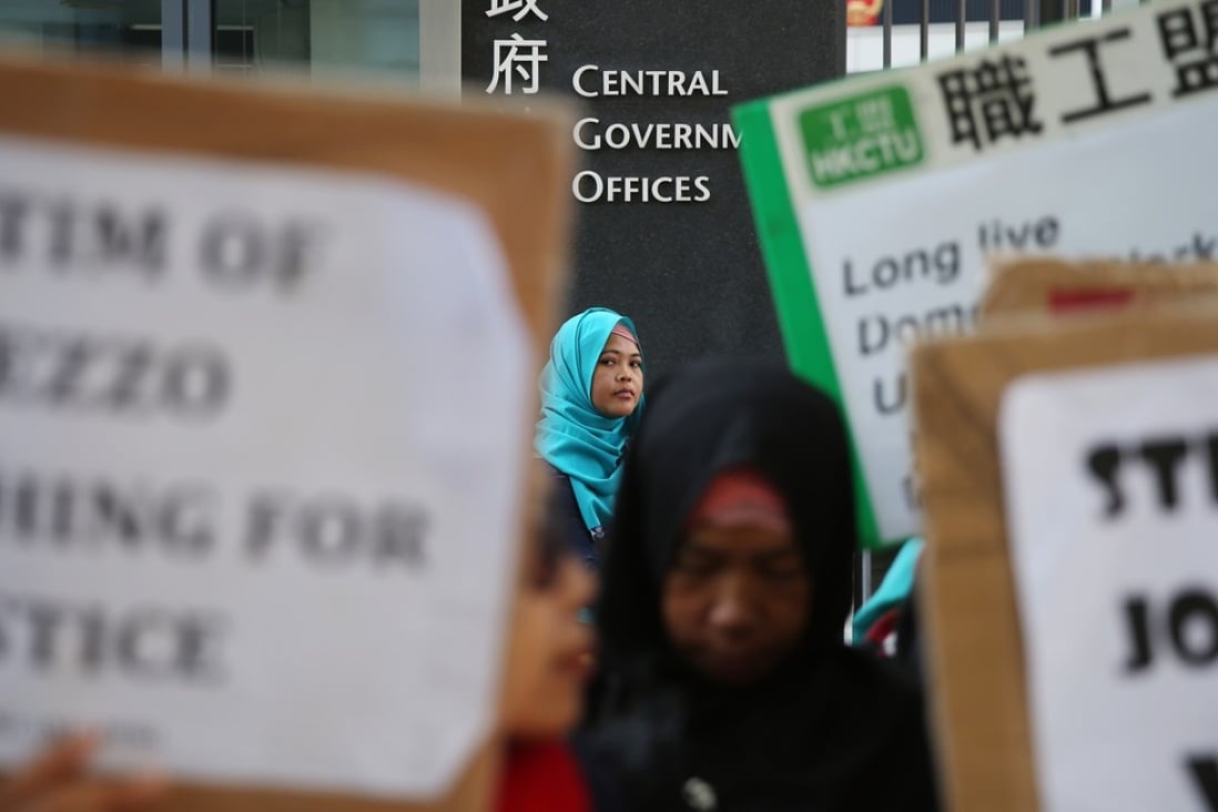 Members of the Hong Kong Federation of Asian Domestic Worker Union call for better protection of domestic workers’ rights at a rally last December. Photo: Sam Tsang