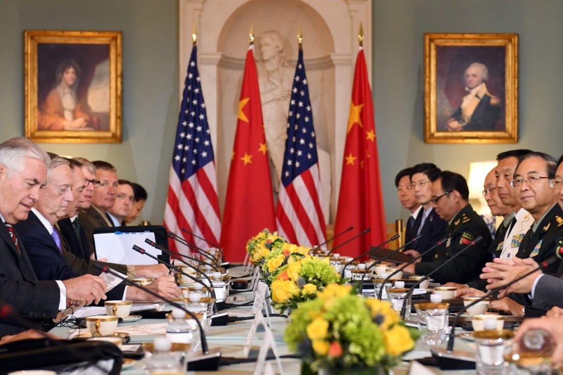 US and Chinese officials pictured during the security talks held in Washington on Wednesday. Photo: Xinhua