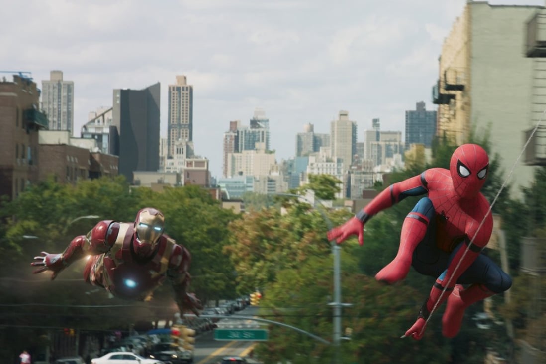 Iron Man and Spider-Man in a still from Spider-Man: Homecoming.