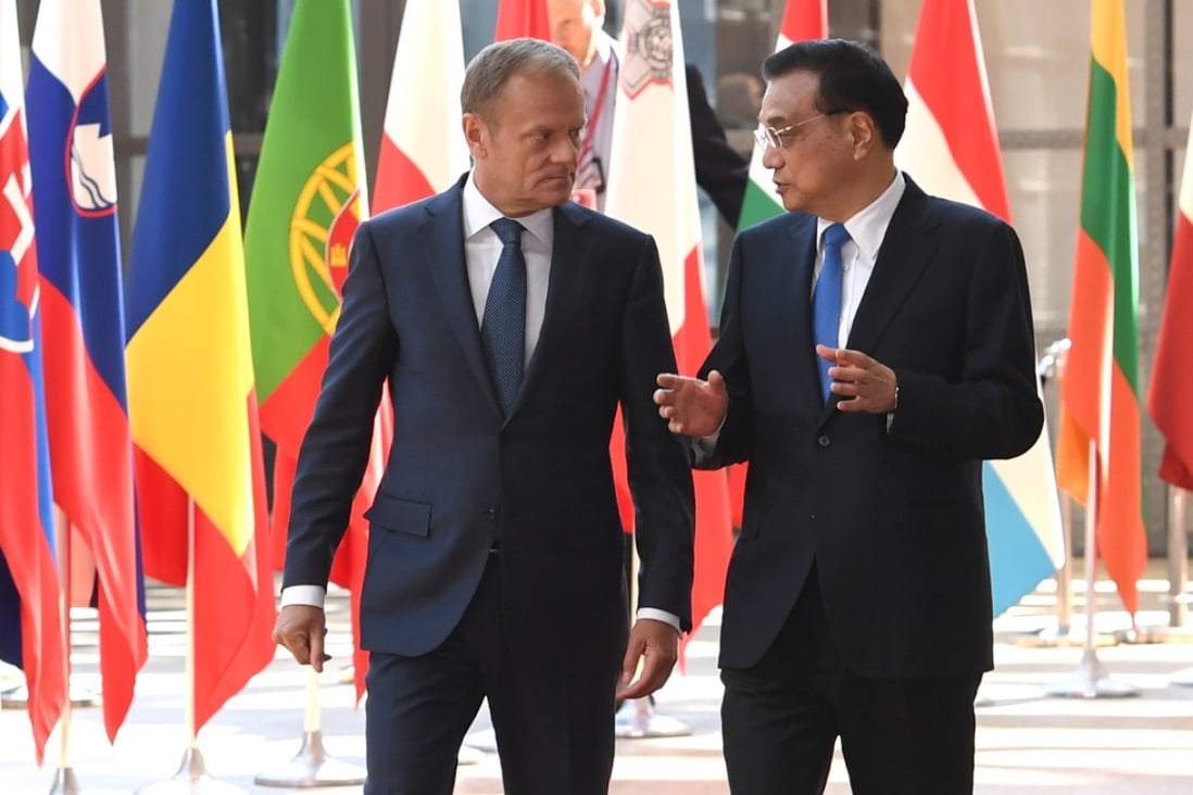 Chinese Premier Li Keqiang (R) and European Council President Donald Tusk enter the venue for the 19th China-EU leaders' meeting in Brussels, Belgium, June 2, 2017. Photo: Xinhua