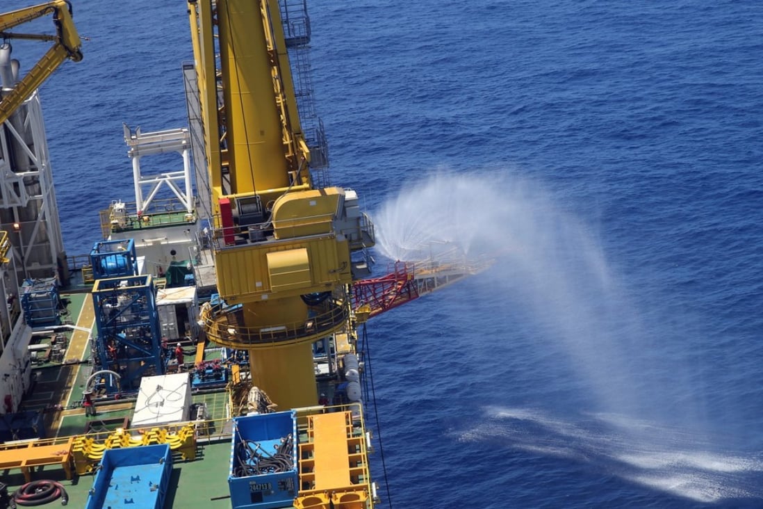 A drilling platform for combustible ice is seen in the Shenhu area of the South China Sea, off the coast of southern China’s Guangdong province. Photo: Reuters.