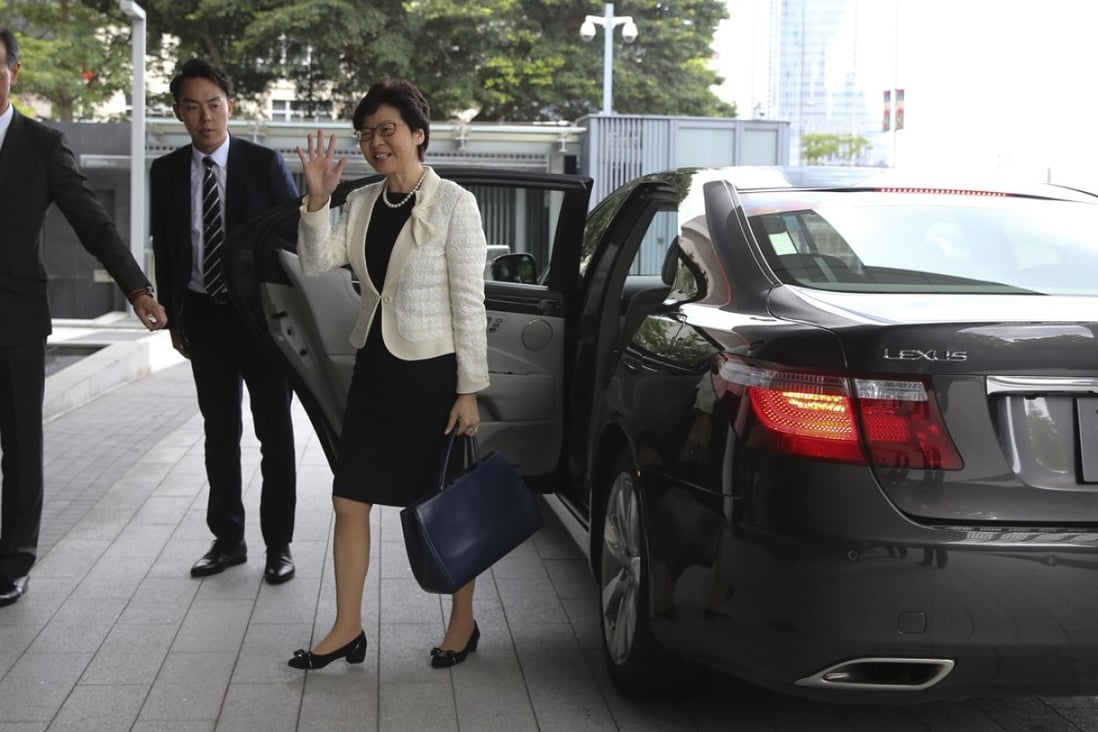 Hong Kong Chief Executive Carrie Lam Cheng Yuet-ngor arriving at government headquarters in Tamar. Photo: Sam Tsang