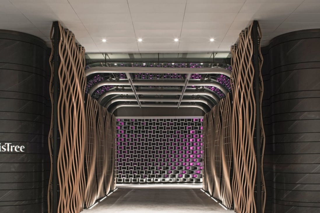 Taikoo Place’s ArtisTree reopened in early June at a new location at Cambridge House with a scaled-down space of 7,000 sq ft and based on exploring the idea to capture motion. It is linked to Cambridge House’s concourse with rippling gate made of aluminium wrapped in timber. Photo: SCMP handout