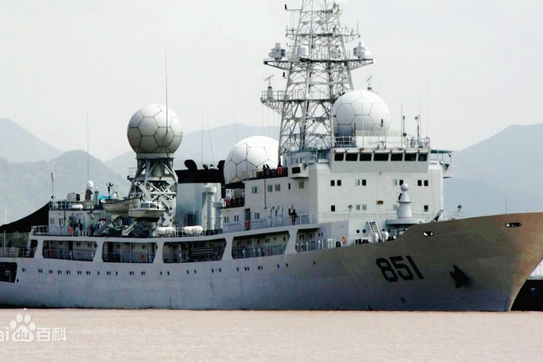 The Chinese navy’s newest and most advanced spy ship, a Type 815 Dongdiao-class auxiliary general intelligence vessel. Photo: Handout