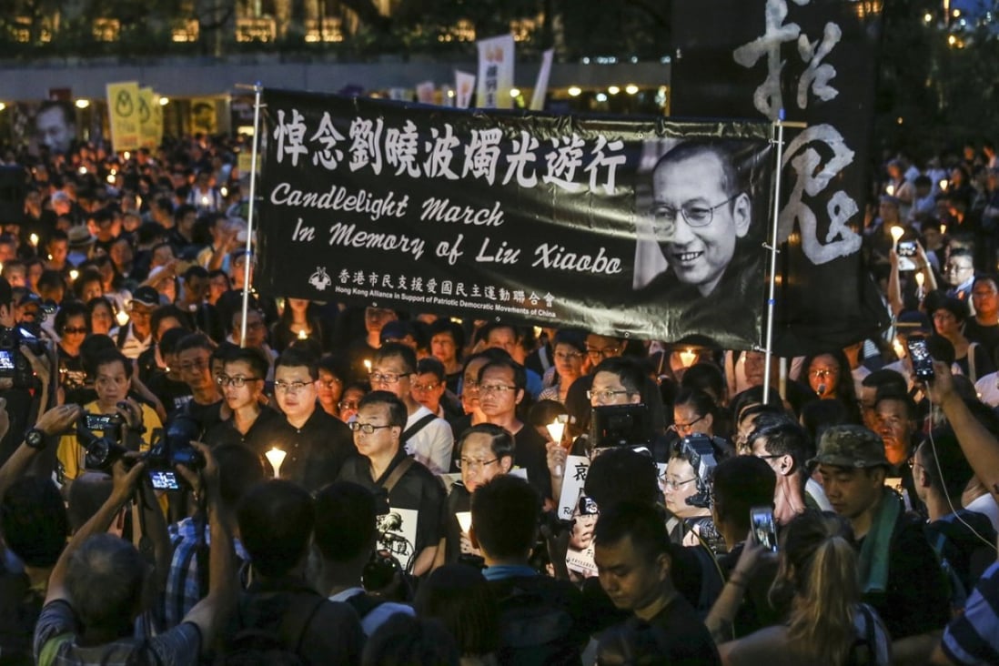Candle-light march in memory of Liu Xiaobo at Chater Garden. Photo: Dickson Lee