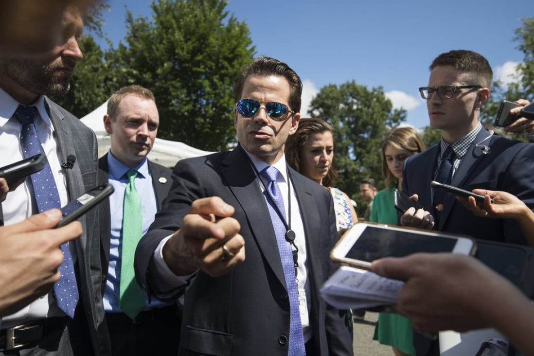 Anthony Scaramucci, the new US communications director, speaks to reporters about firing White House aides to stop leaks to the press, outside the West Wing on July 25. Photo: EPA