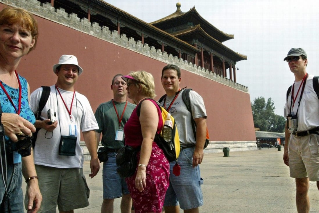 A group of American tourists outside the Forbidden City in Beijing. Photo: Handout