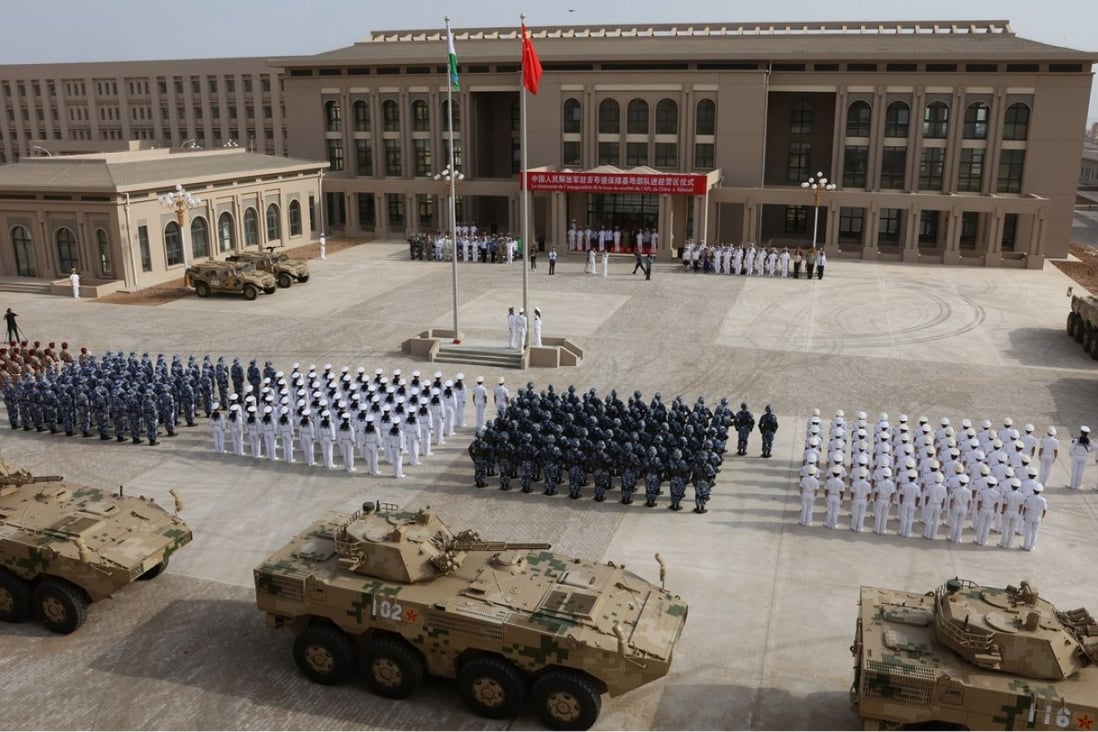 People's Liberation Army personnel attend the opening ceremony of China’s new military base in Djibouti on August 1. Photo: AFP