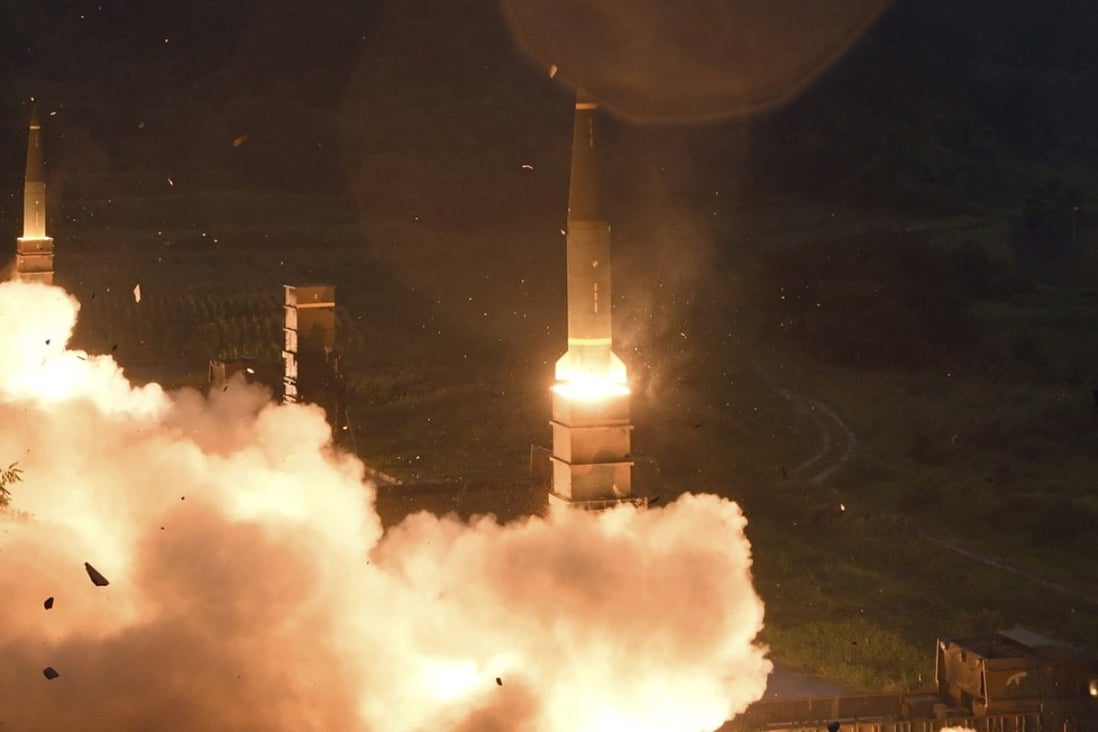 In this photo provided by South Korea’s Defence Ministry, South Korea's Hyunmoo II Missile system fire missiles during the combined military exercise between the US and South Korea. The Pentagon is reviewing guidelines to possibly give Seoul even more powerful missiles given the threat from Pyongyang. Photo: South Korea Defence Ministry via AP