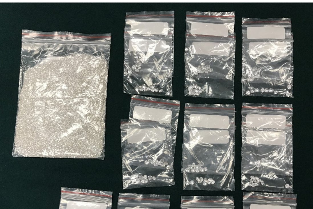 Hong Kong Customs seized about 103 grams of suspected smuggled diamonds estimated to be valued at $5.5 million at on Tuesday. Photo: ISD