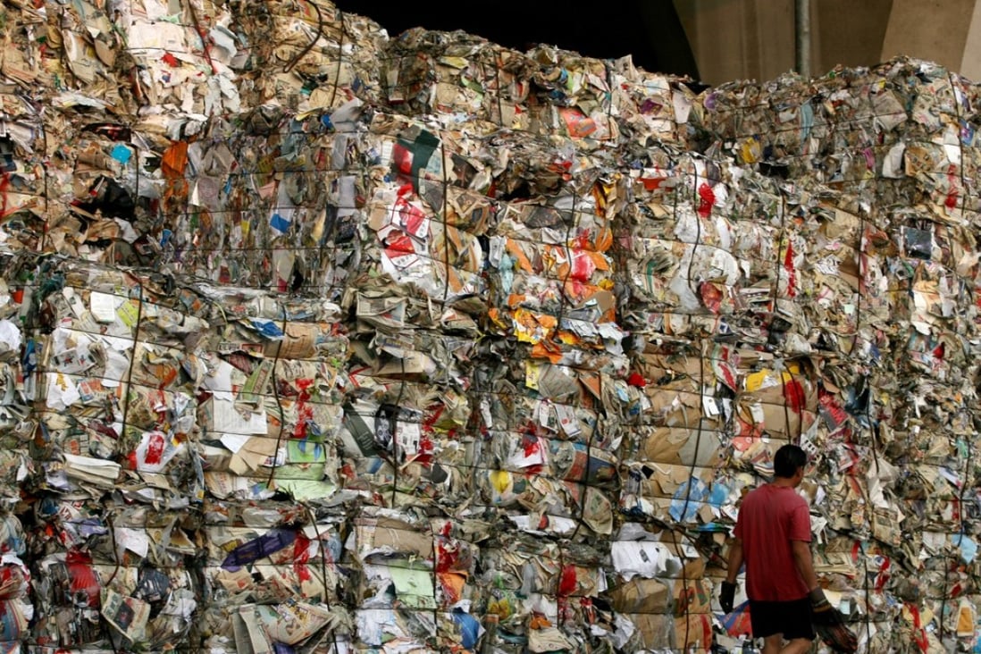 Waste paper in Kwun Tong in Hong Kong, awaiting shipment to mainland China for recycling as of October 2008. Photo: SCMP