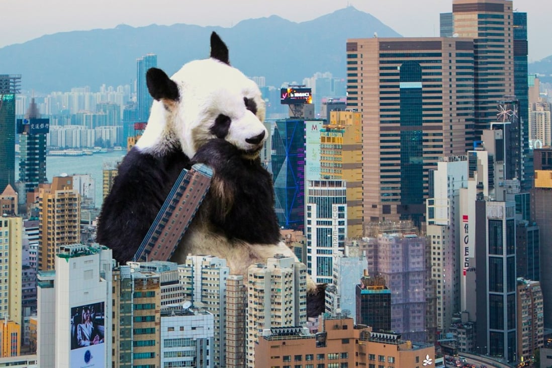 One of Fung’s images, which shows a panda creating havoc in Wan Chai. Photo: Handout