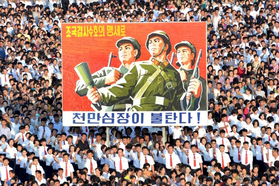 A public rally in support of North Korea’s stance against the US, in Kim Il-sung square, Pyongyang. A propaganda drive aimed at the North Korean people is one option open to the US. Photo: AFP