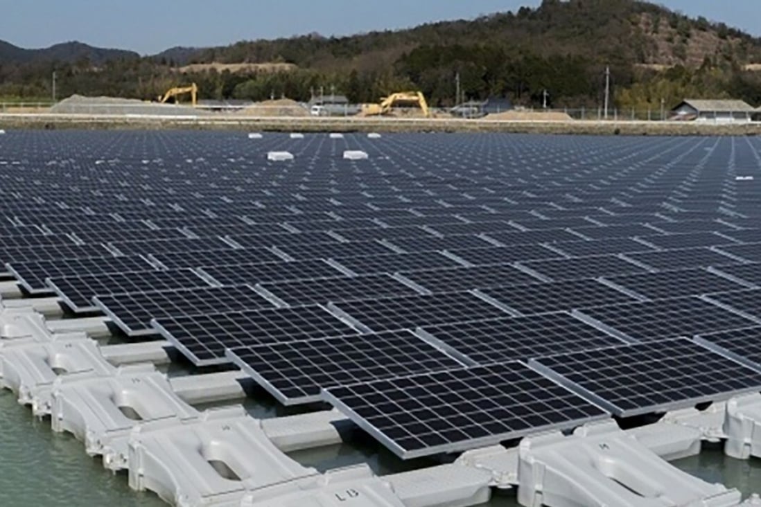 A Chinese solar farm in Anhui province with floating solar panels. China is able to add 80 GW of solar power capacity annually, with the figure estimated to reach 225 GW by 2020. Photo: SCMP handout