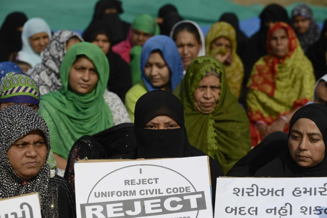 Indian Muslim women at a 2016 rally to oppose the Uniform Civil Code (UCC) that would outlaw the practice of ‘triple talaq’ in Ahmadabad. India's top court banned Islamic instant divorce on Tuesday. File photo: AP