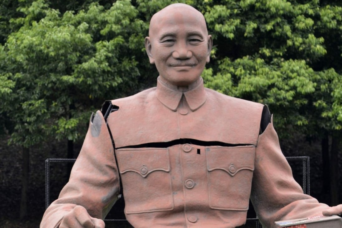 A giant statue of Chiang Kai-Shek in a park in Taoyuan where hundreds of memorials to the former dictator have been removed. Photo: AFP