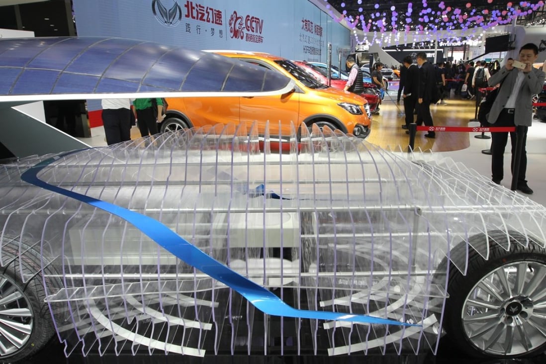 Beijing Automotive is a member of the Tencent alliance that pushes for AI application in autonomous driving. A Beijing Automotive Arcfox-7 electric sports car was on display at a Beijing auto show. Photo: Simon Song