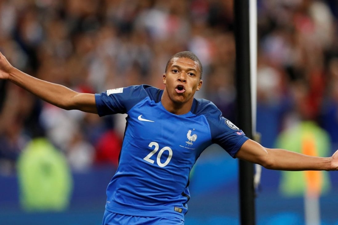 France’s Kylian Mbappe celebrates scoring a goal for the national team. He has completed a transfer to Paris Saint-Germain. Photo: Reuters