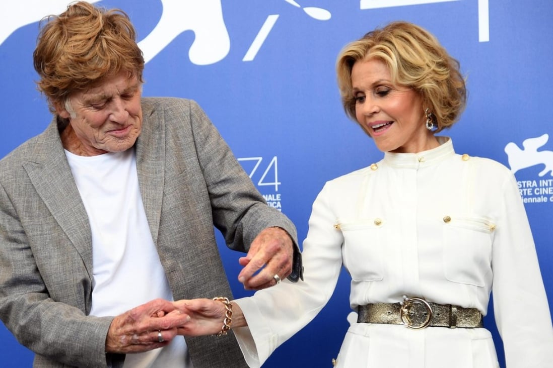 Actor Robert Redford, left, and Jane Fonda pose during the photo call for the film “Our Souls At NIght” at the 74th Venice Film Festival in Venice, Italy, on Friday, September 1, 2017. Photo: ANSA via AP
