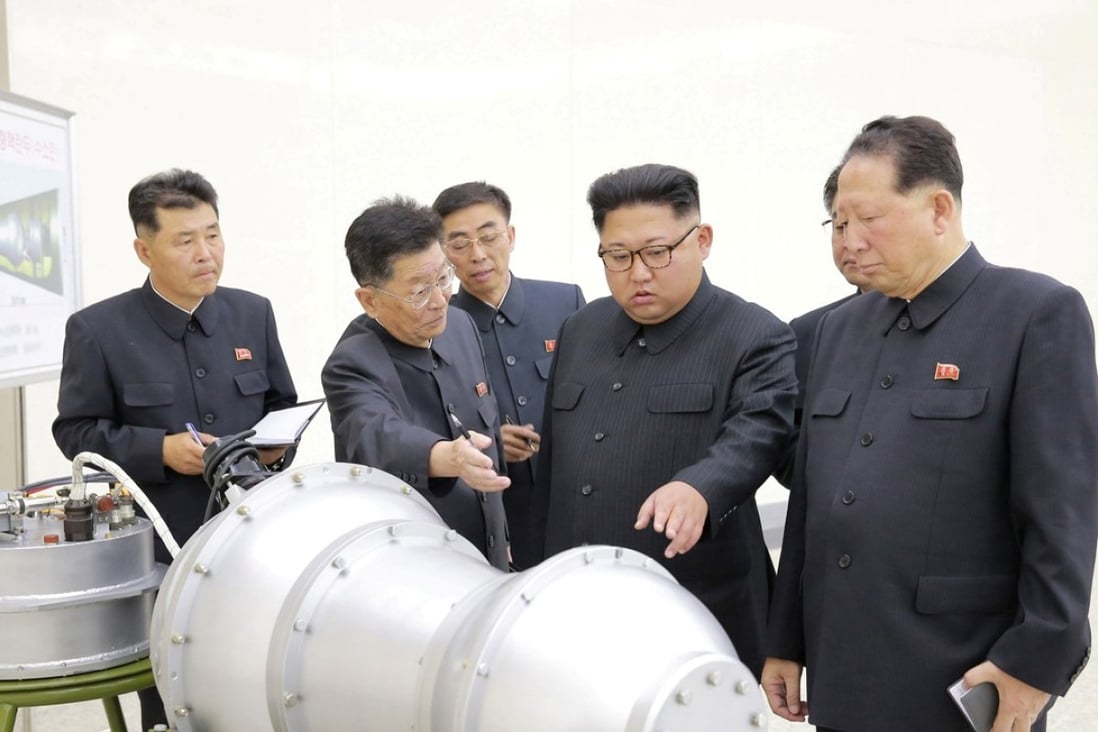 North Korean leader Kim Jong-un inspects a device purportedly part of his county’s nuclear weapons programme. Photo: Reuters