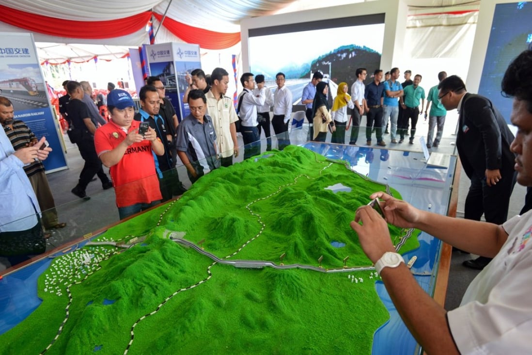 Infrastructure projects as part of the belt and road initiative include new rail links. A model of the East Coast Rail Link during the ground breaking ceremony in Kuantan, Malaysia, on August 9, 2017. Photo: XInhua