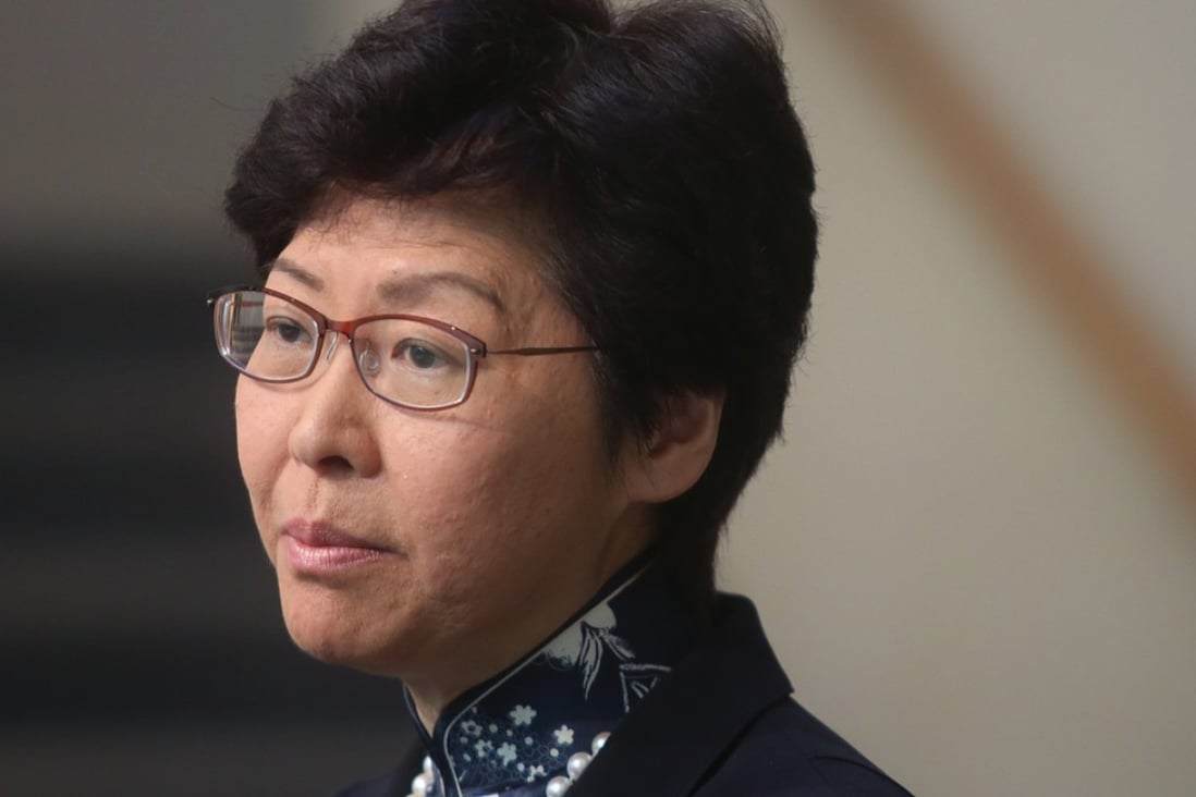Hong Kong Chief Executive Carrie Lam on Friday condemned posters relating to the death of an education official’s son and advocating Hong Kong’s independence from China. Photo: Sam Tsang