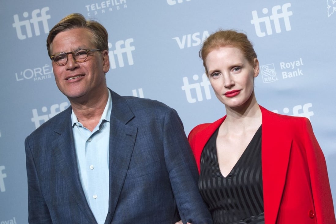 Writer/director Aaron Sorkin (left) and actress Jessica Chastain. Photo: AFP