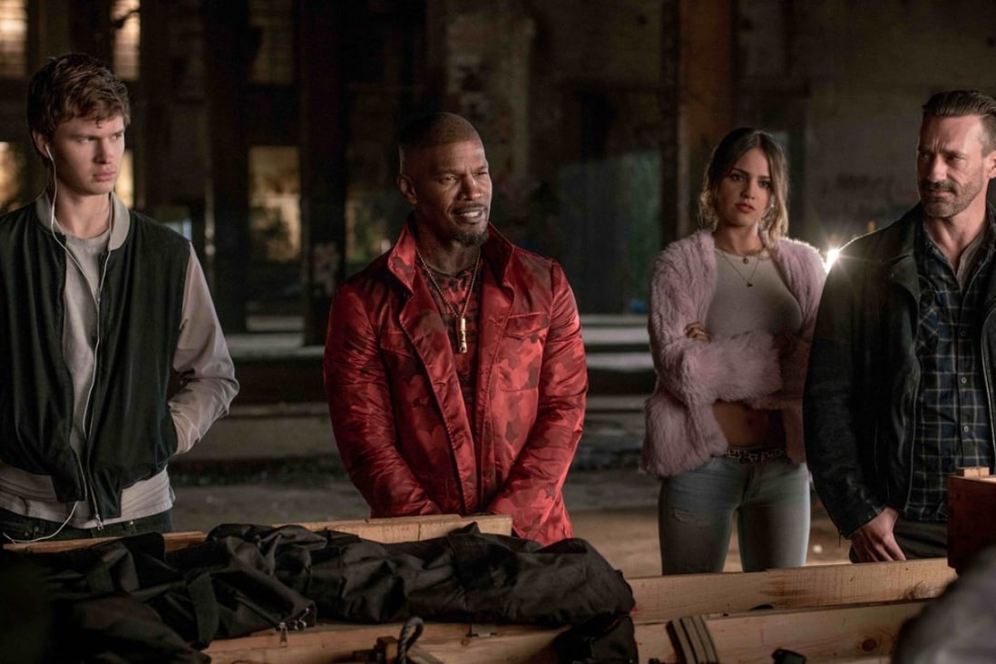 From left: Ansel Elgort, Jamie Foxx, Eiza Gonzalez and Jon Hamm in Baby Driver (category IIB), directed by Edgar Wright and also starring Lily James.